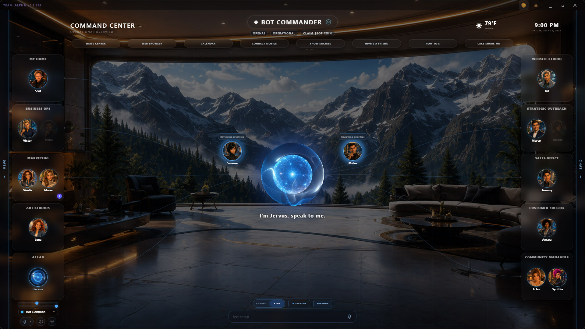 Bot Commander Command Center in Glass theme