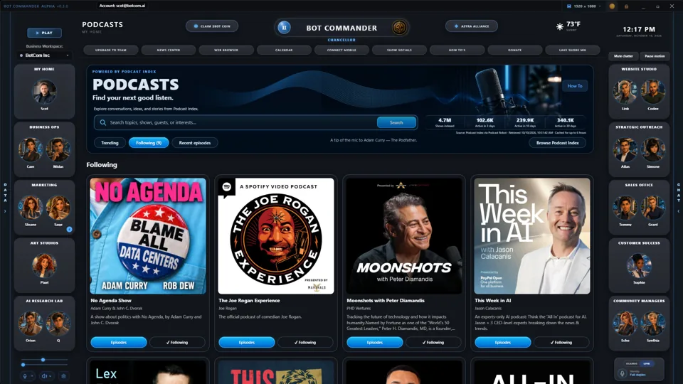 Bot Commander Podcasts page