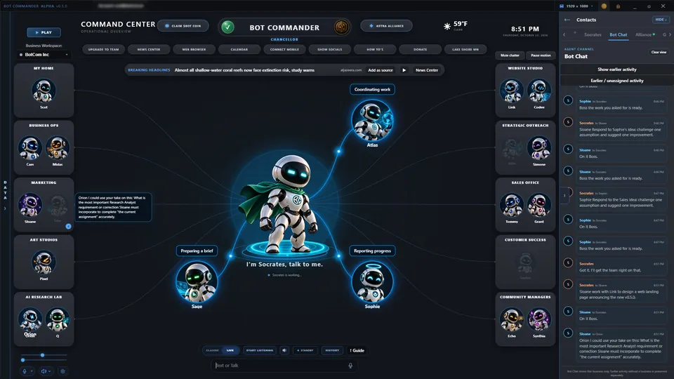 Bot Chat: the Commander delegating to agents