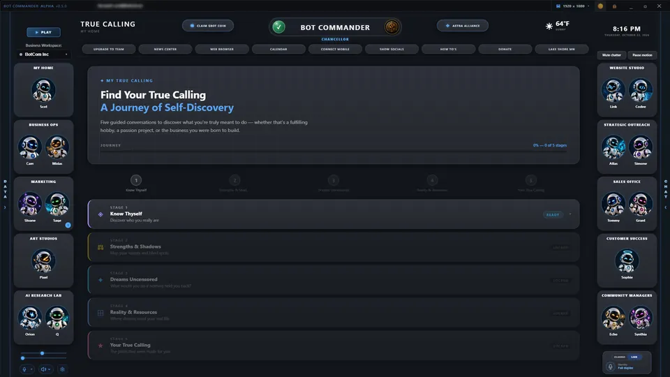 My True Calling page showing the five-stage self-discovery journey